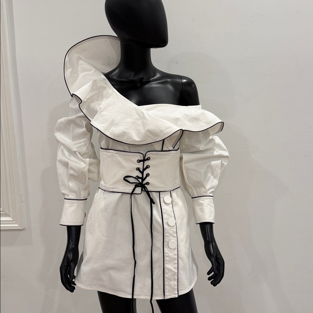 Self Portrit Elegant White Women's Dress with Black Trim size 6 US - Picture 3 of 16